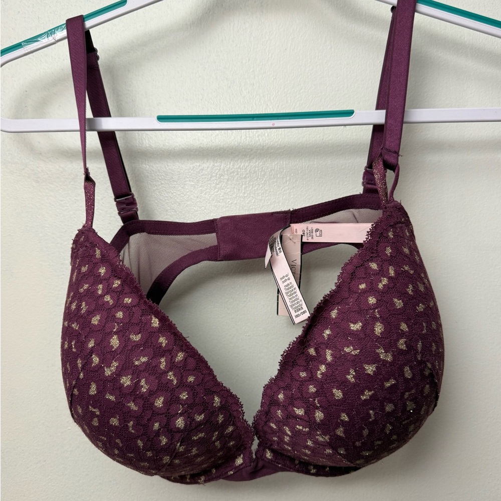 Victoria's Secret Plum Lace Bra with Gold Details